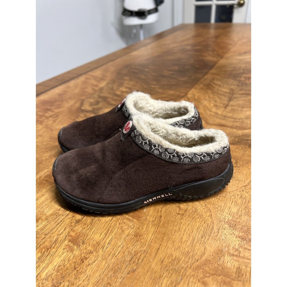 Merrell Kids‎ 12 Encore Frost Kids Brown Suede Slip On Clogs Moc Shoes Shearling